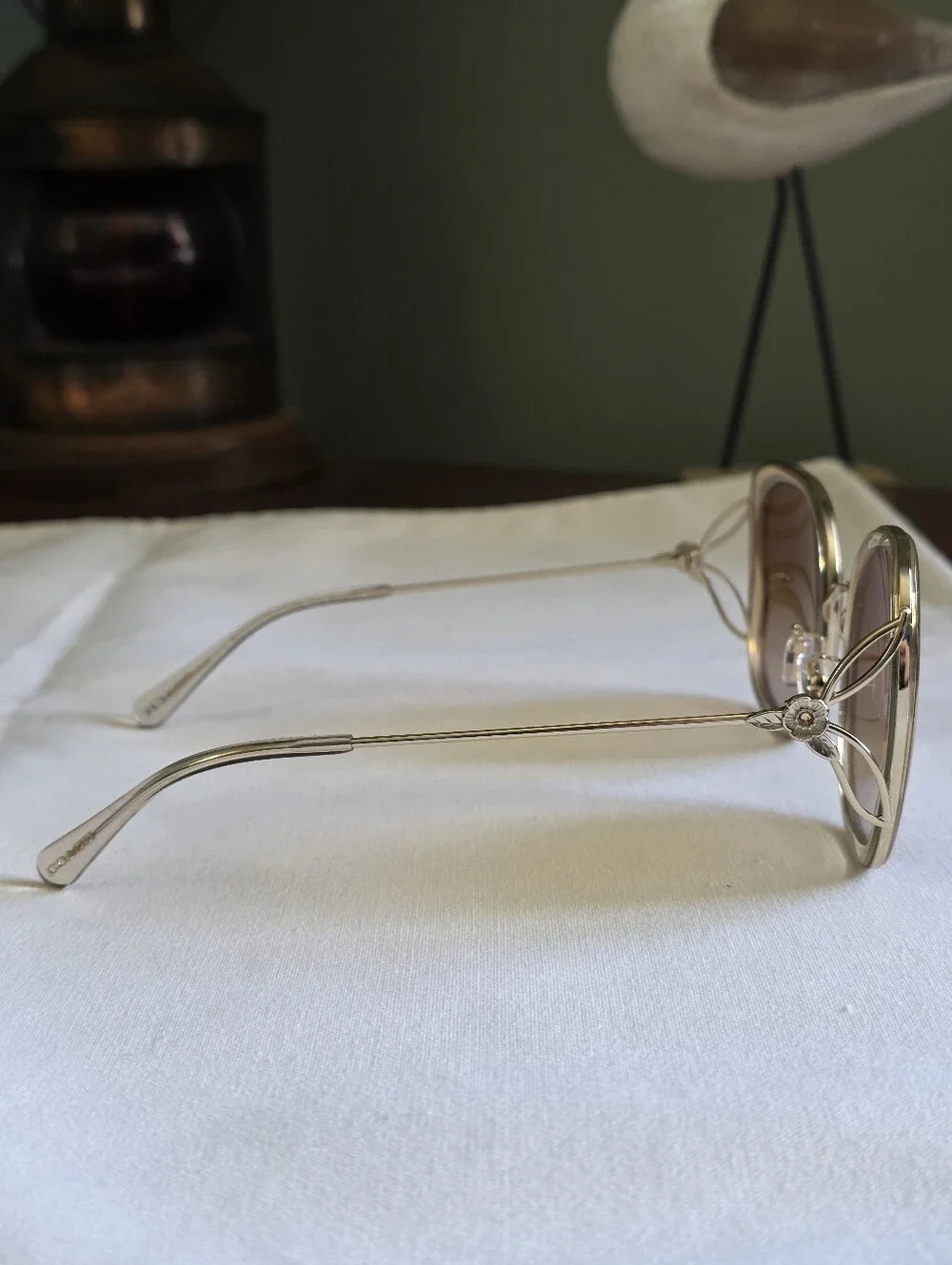 Coach CK483 Tea Rose Butterfly Oversized Square Sunglasses Clear Fawn NWOT